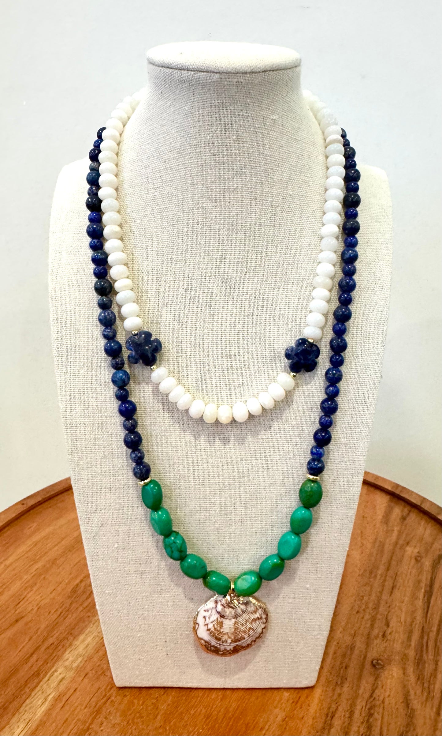 Lapis + Emerald Turquoise + Shell Pendant