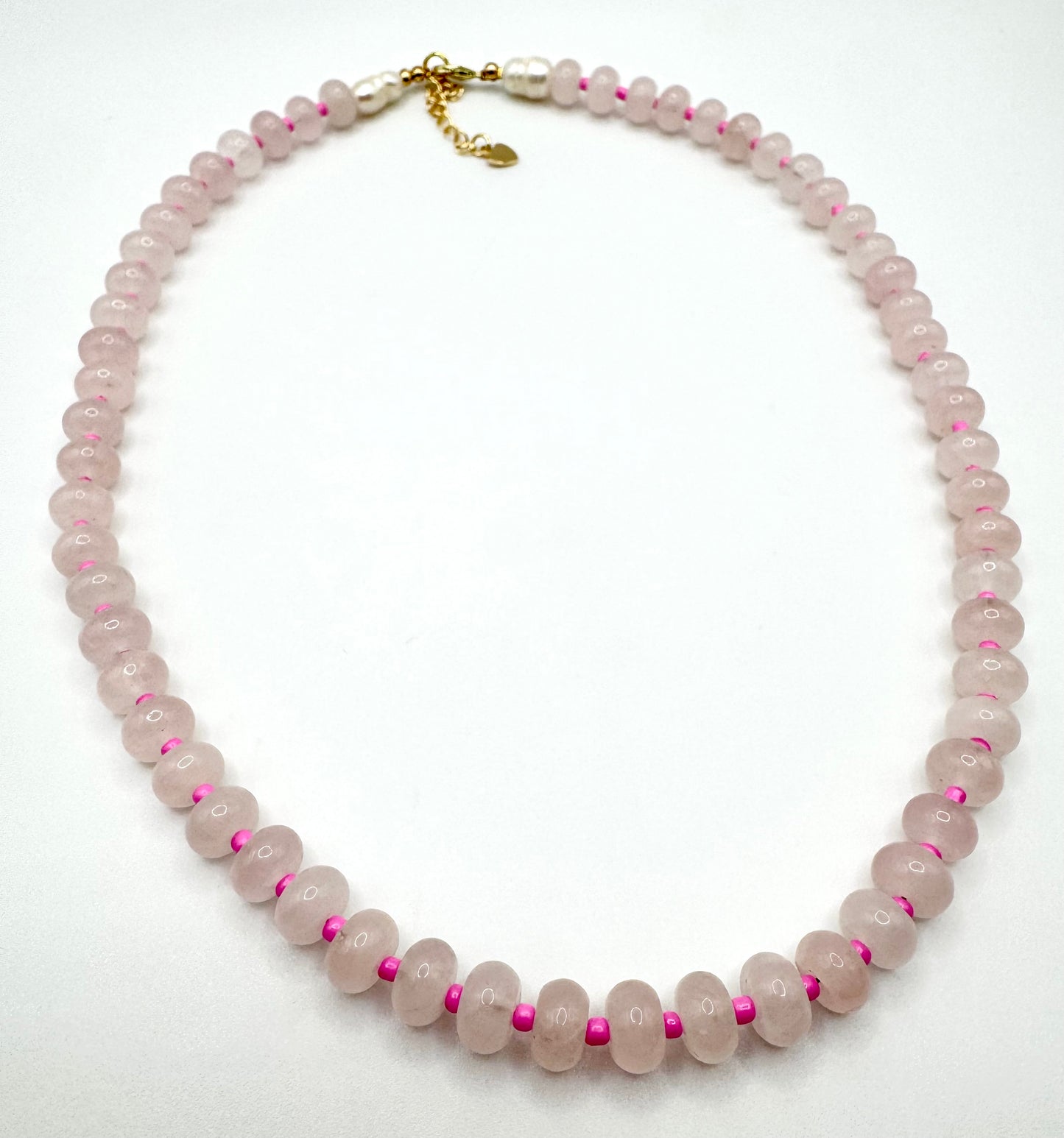 Rose Quartz Gemstone + hot pink necklace