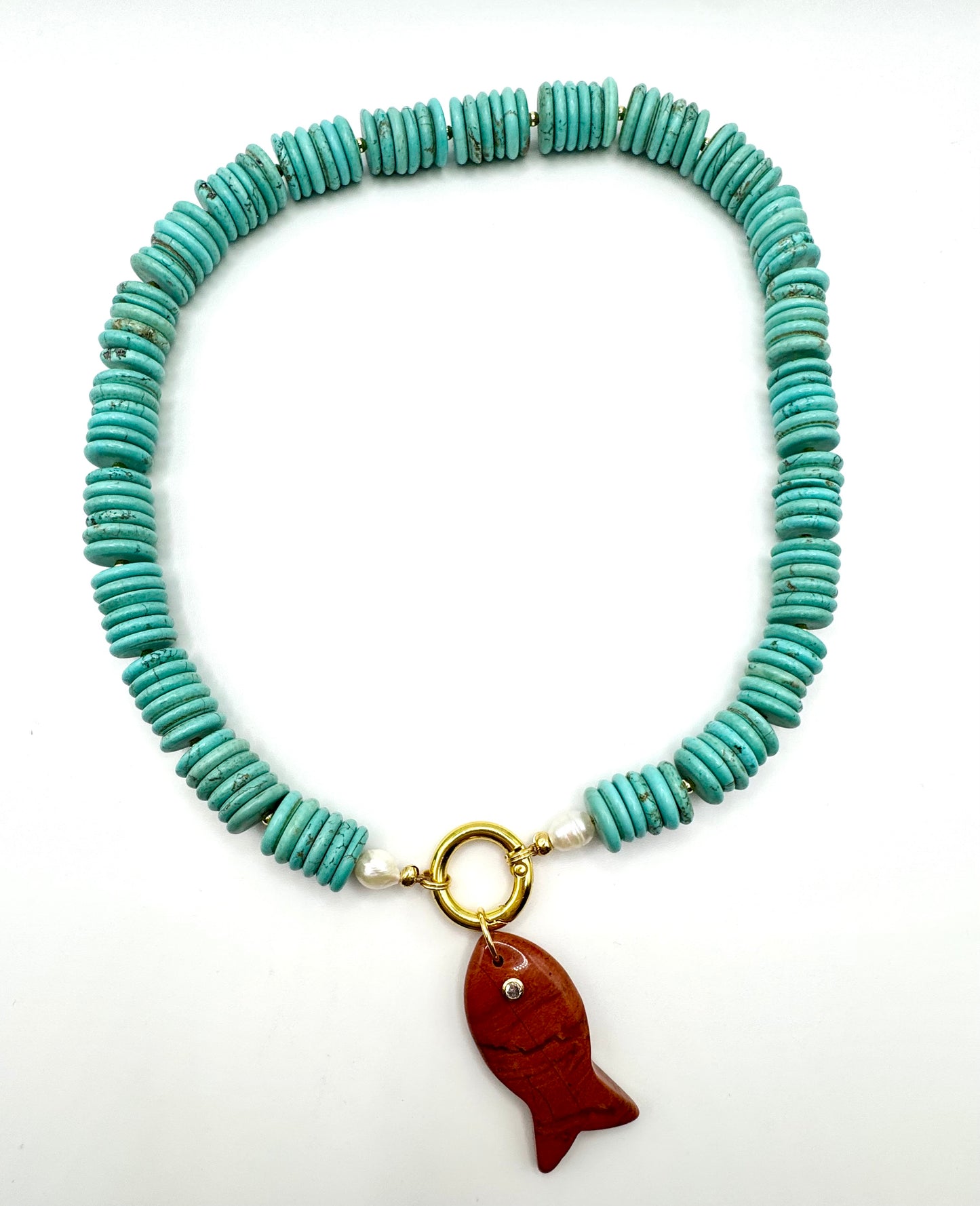 Turquoise + red jasper fish