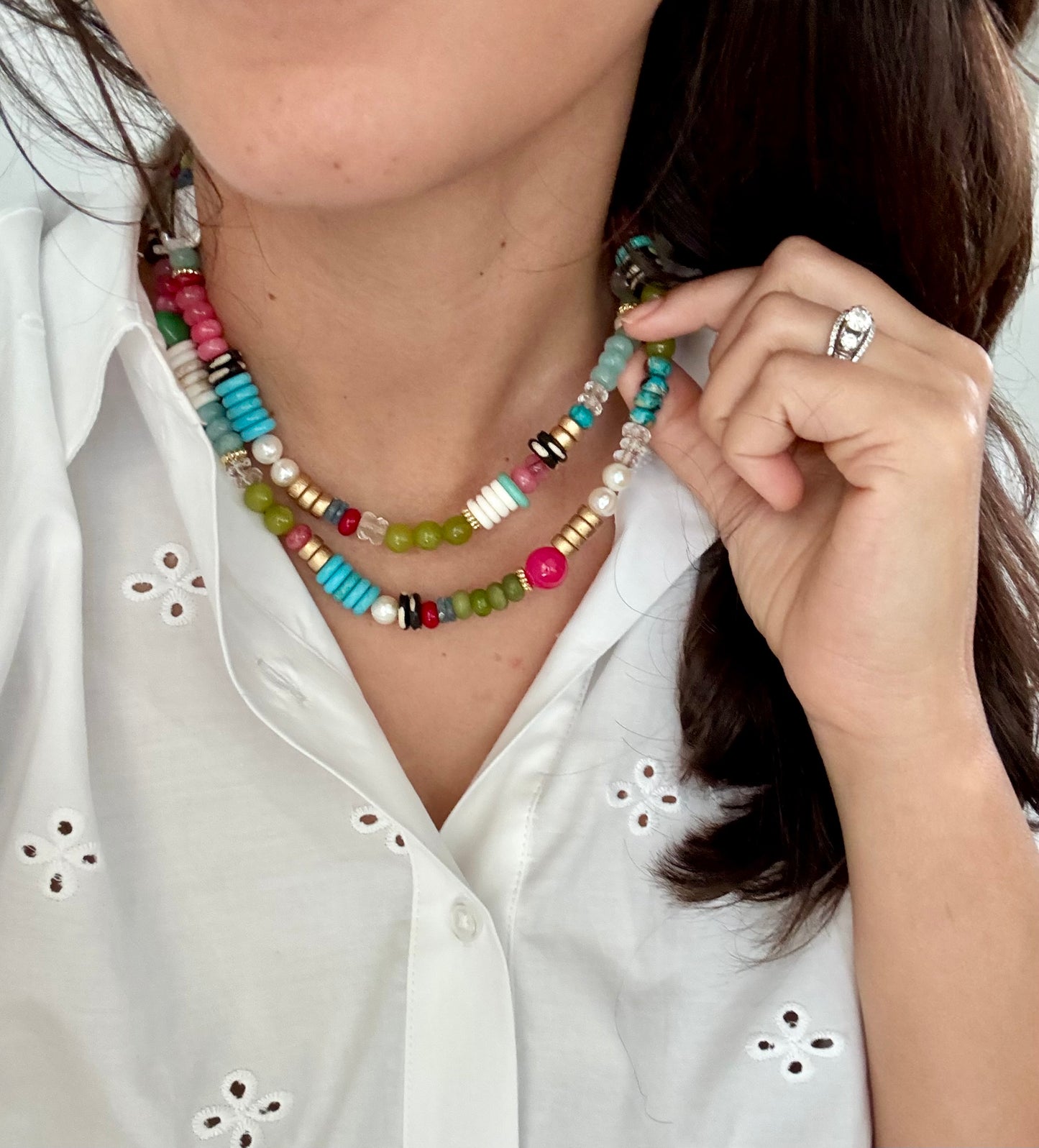 Multi-Gemstone Double Strand Necklace