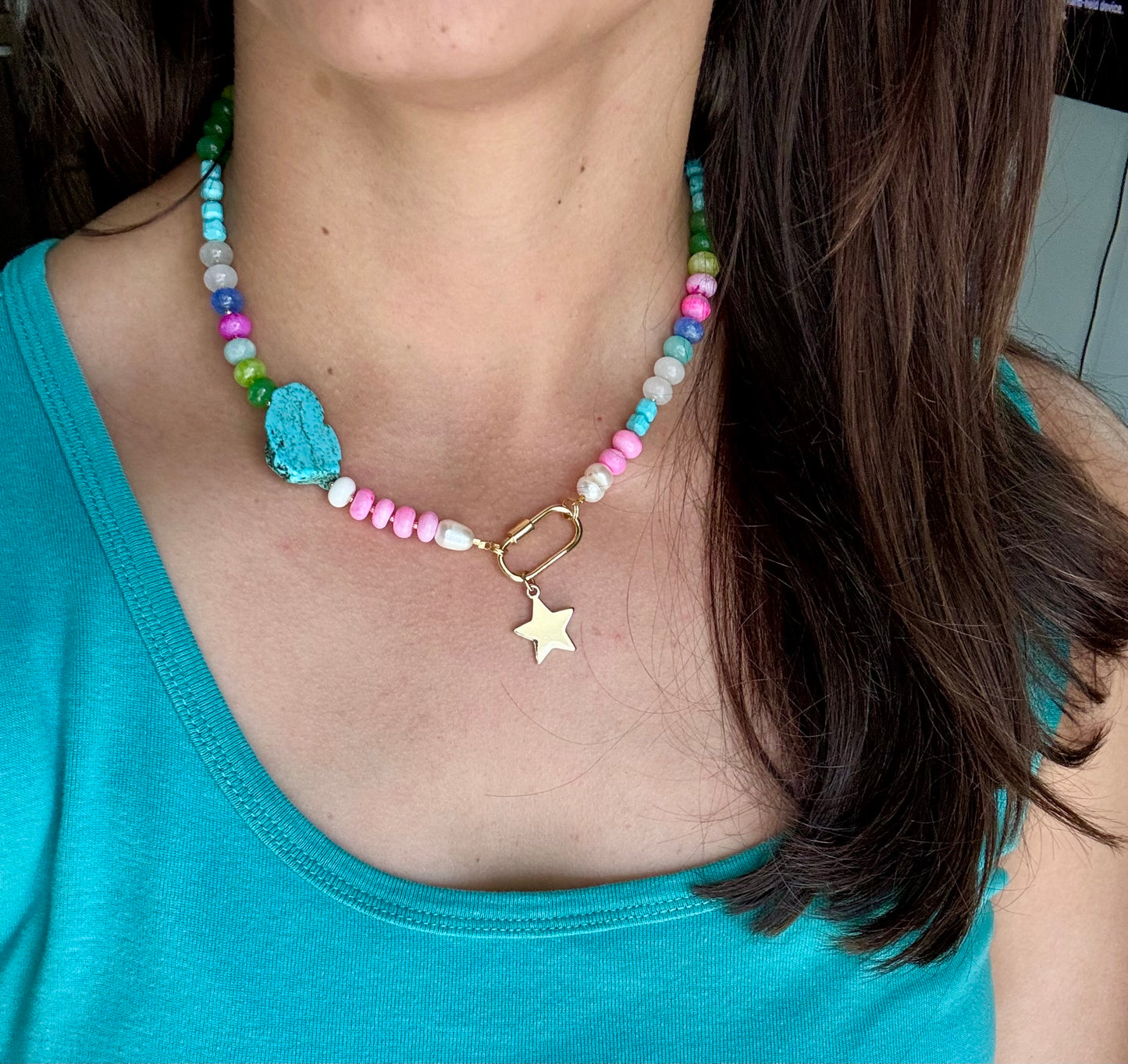 Summertime Gemstone Necklace + Gold Star Pendant