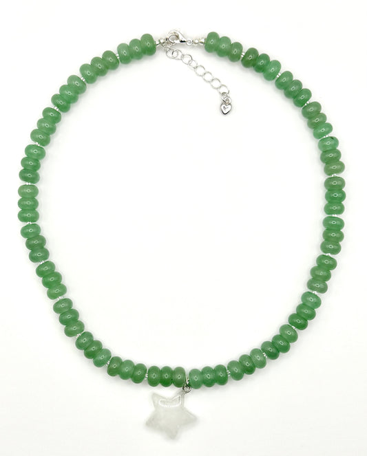 Green Aventurine + Clear Quartz Star Pendant