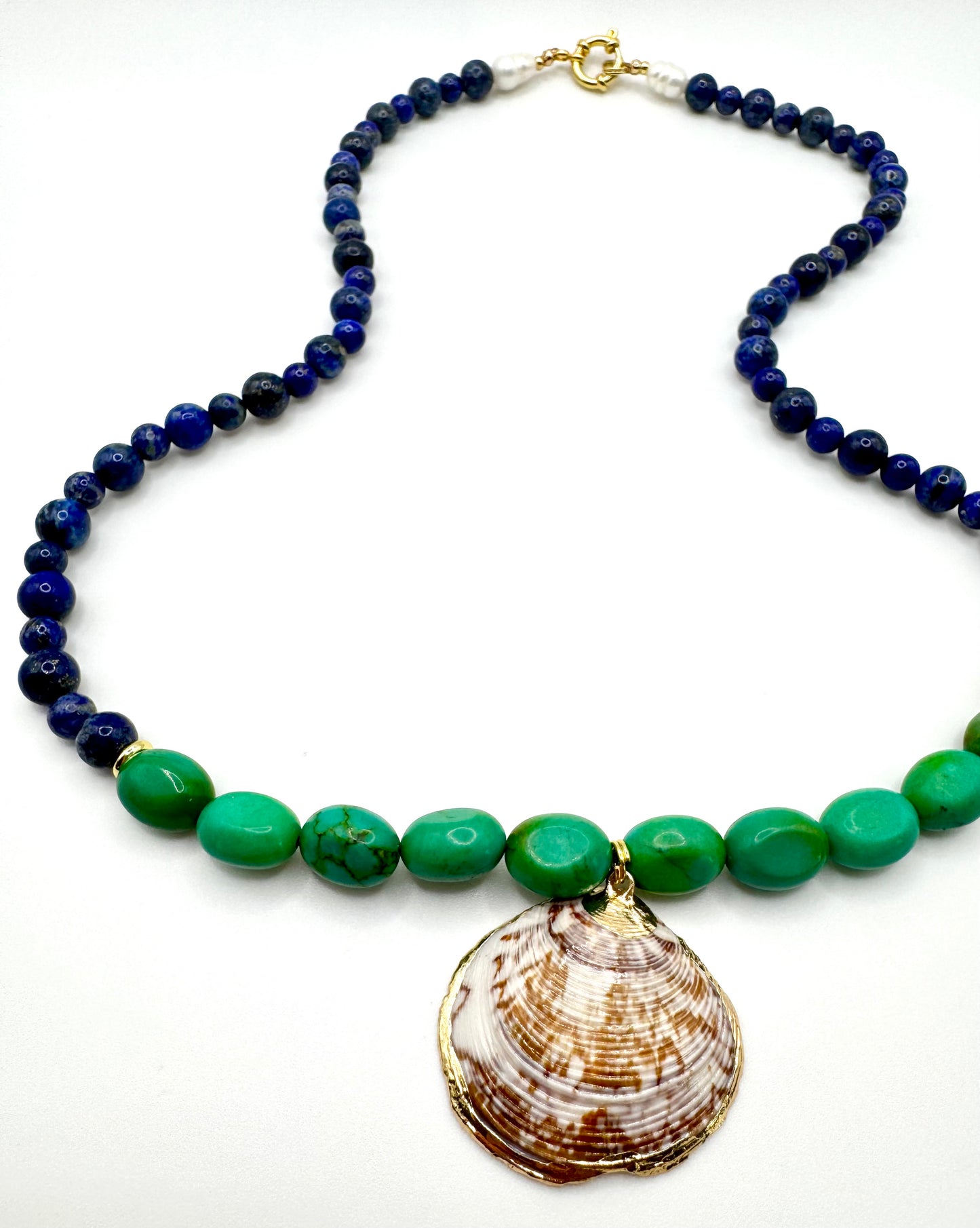 Lapis + Emerald Turquoise + Shell Pendant