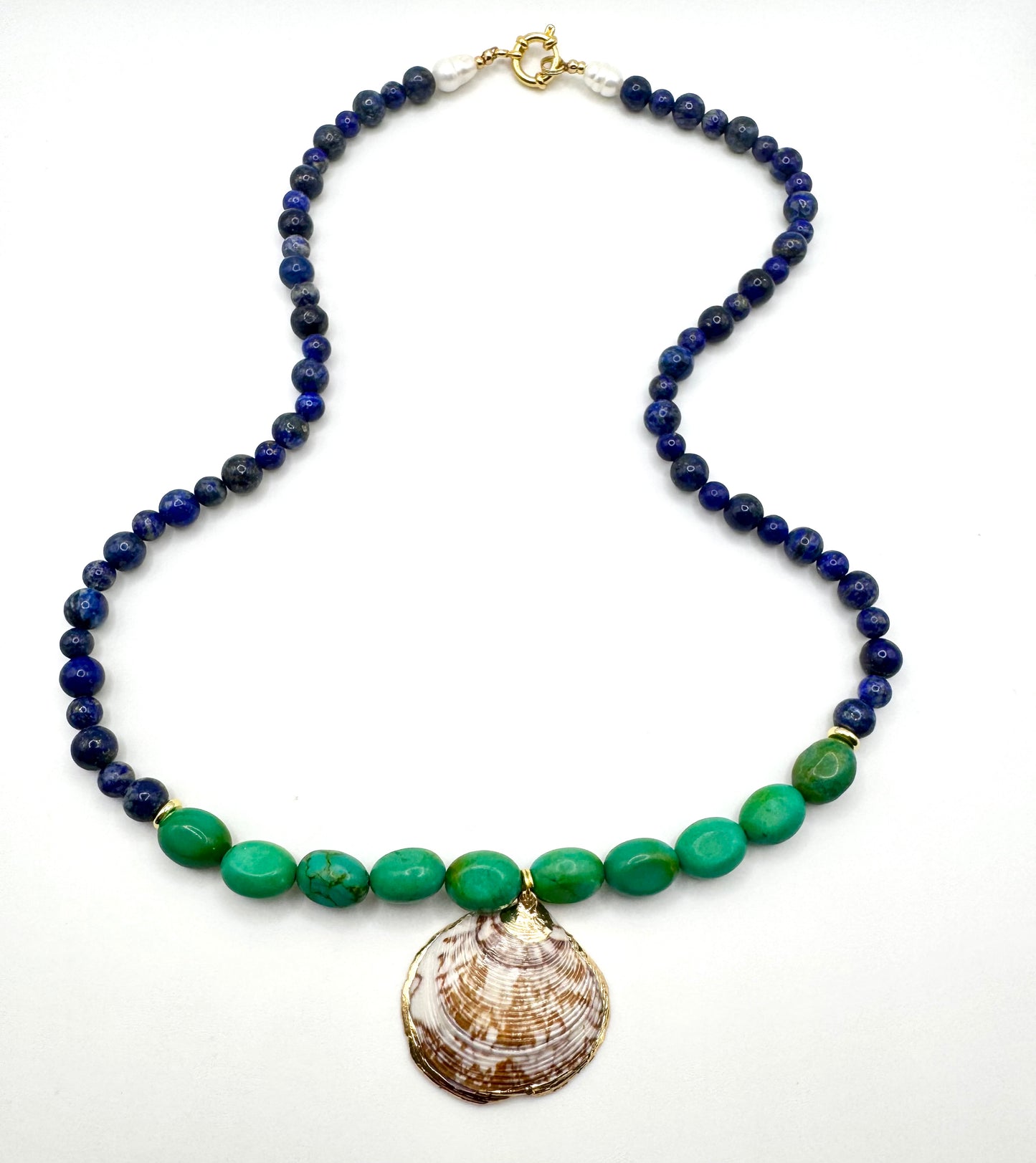 Lapis + Emerald Turquoise + Shell Pendant