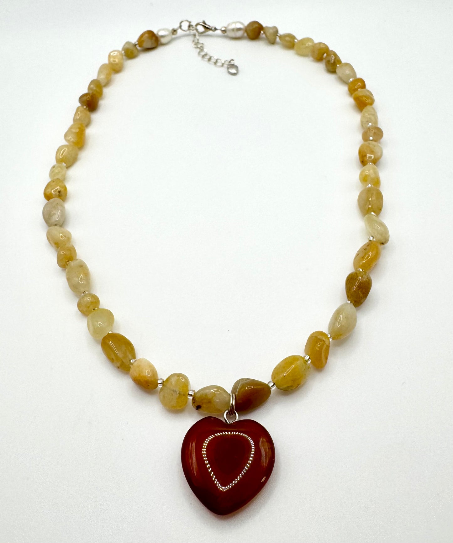 Yellow Jade Necklace + Auburn Quartz Heart Pendant
