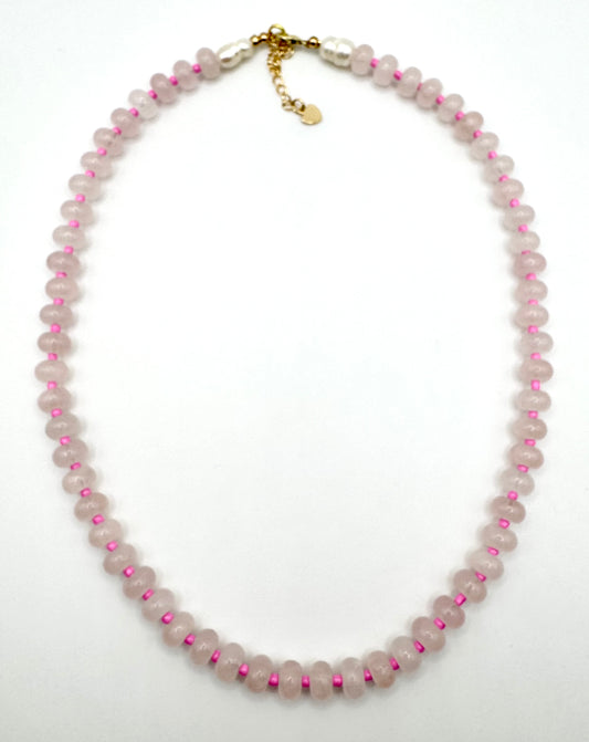 Rose Quartz Gemstone + hot pink necklace