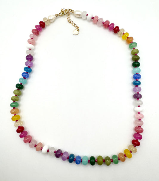 Rainbow Mix Gemstone Necklace + magenta