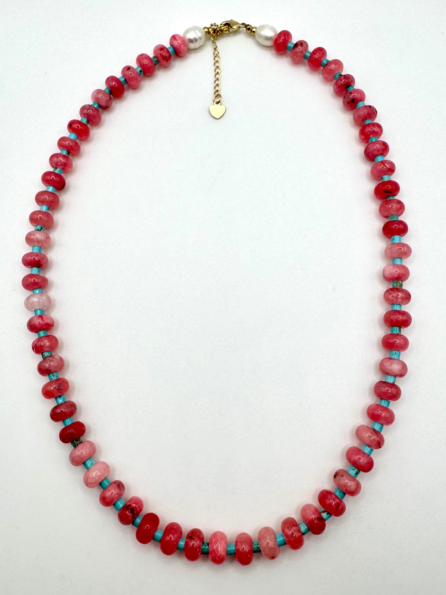 Watermelon Quartz + Turquoise Gemstone Necklace