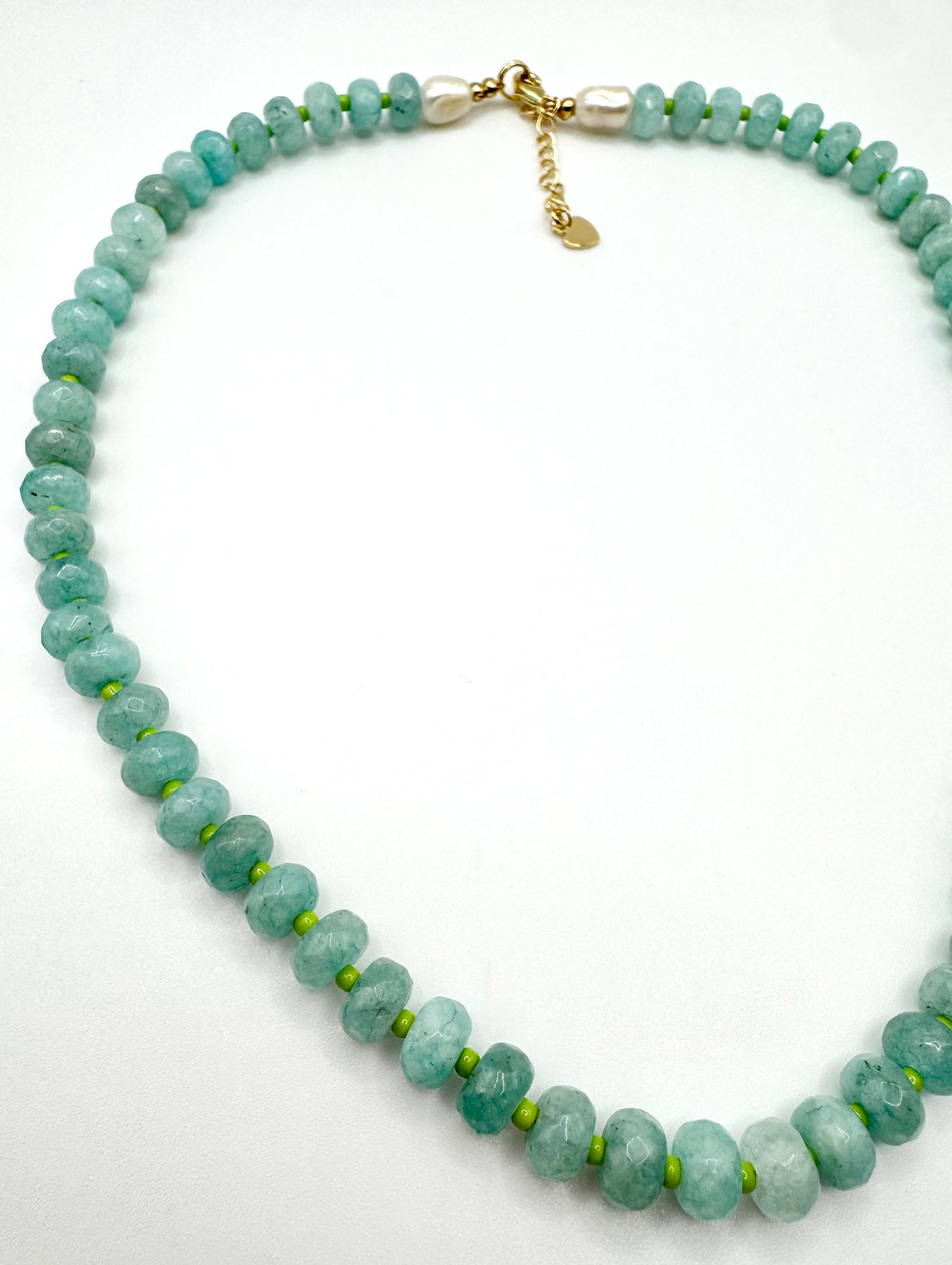 Sky Blue Aquamarine + Green Necklace