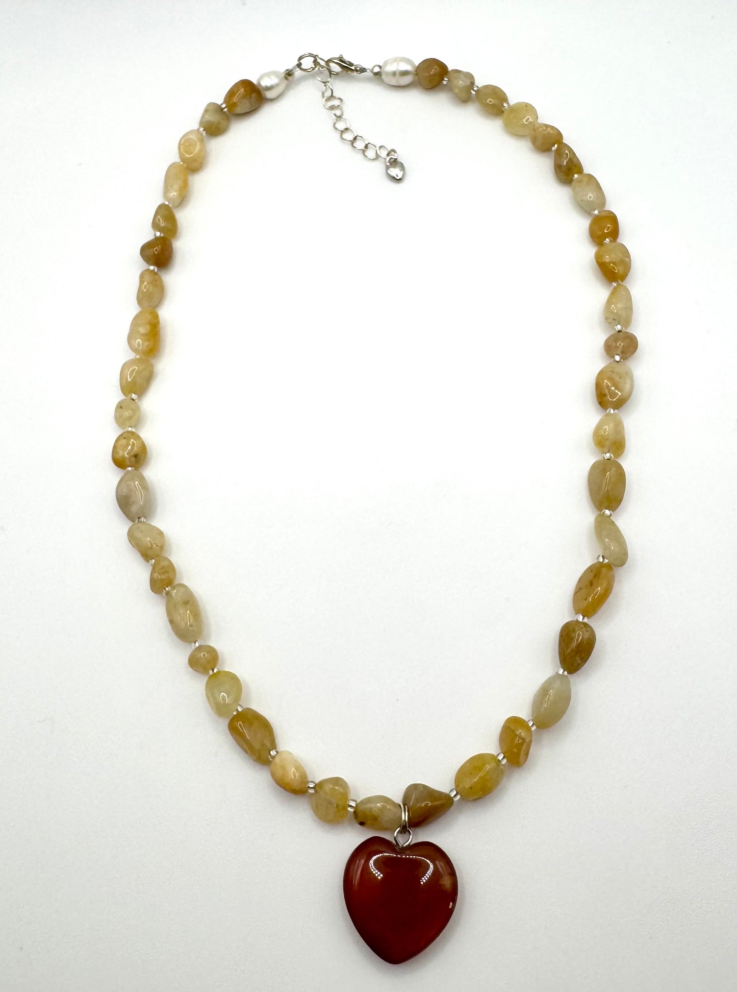 Yellow Jade Necklace + Auburn Quartz Heart Pendant