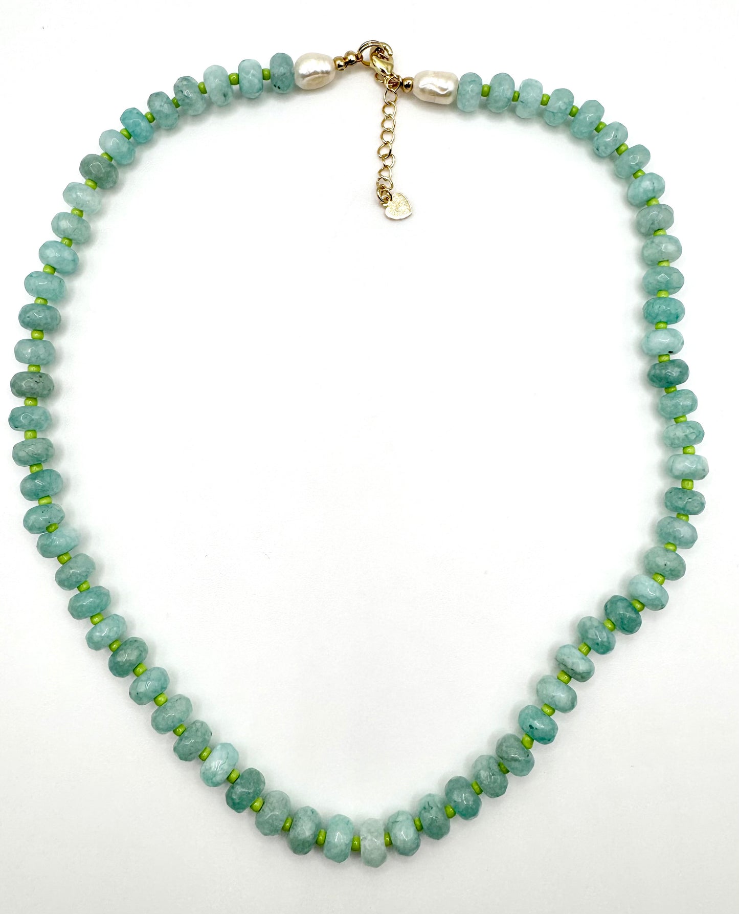Sky Blue Aquamarine + Green Necklace