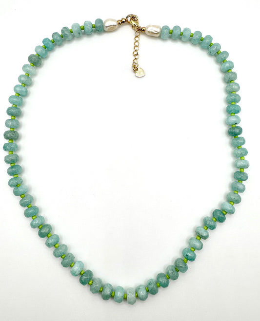 Sky Blue Aquamarine + Green Necklace