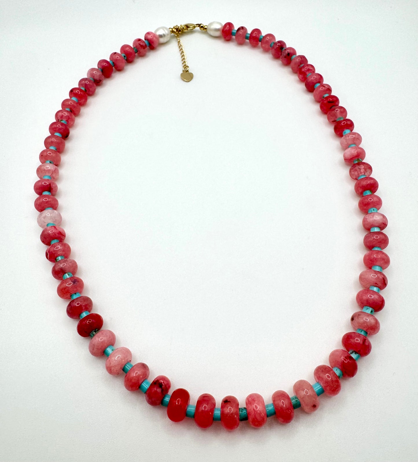 Watermelon Quartz + Turquoise Gemstone Necklace