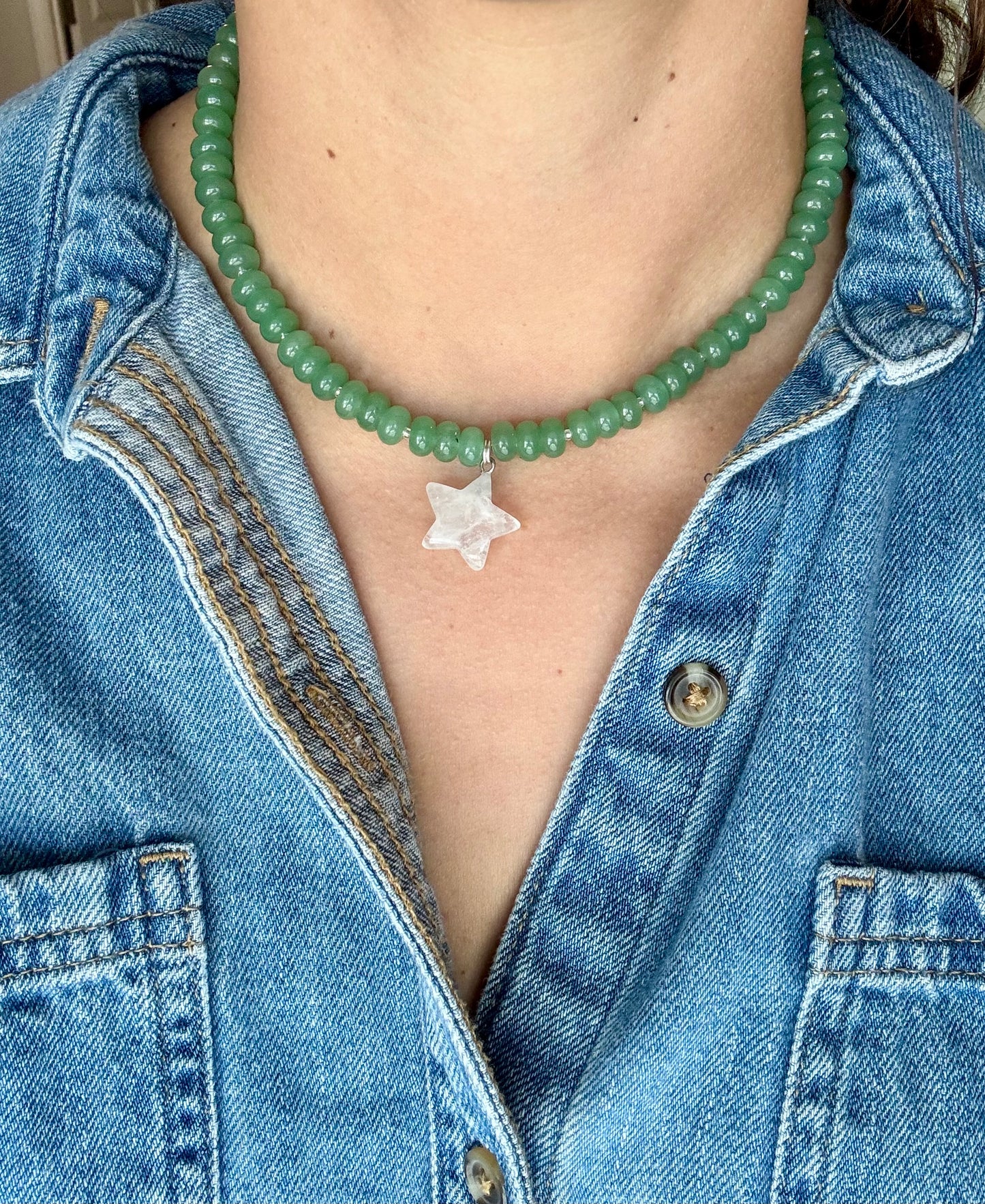 Green Aventurine + Clear Quartz Star Pendant