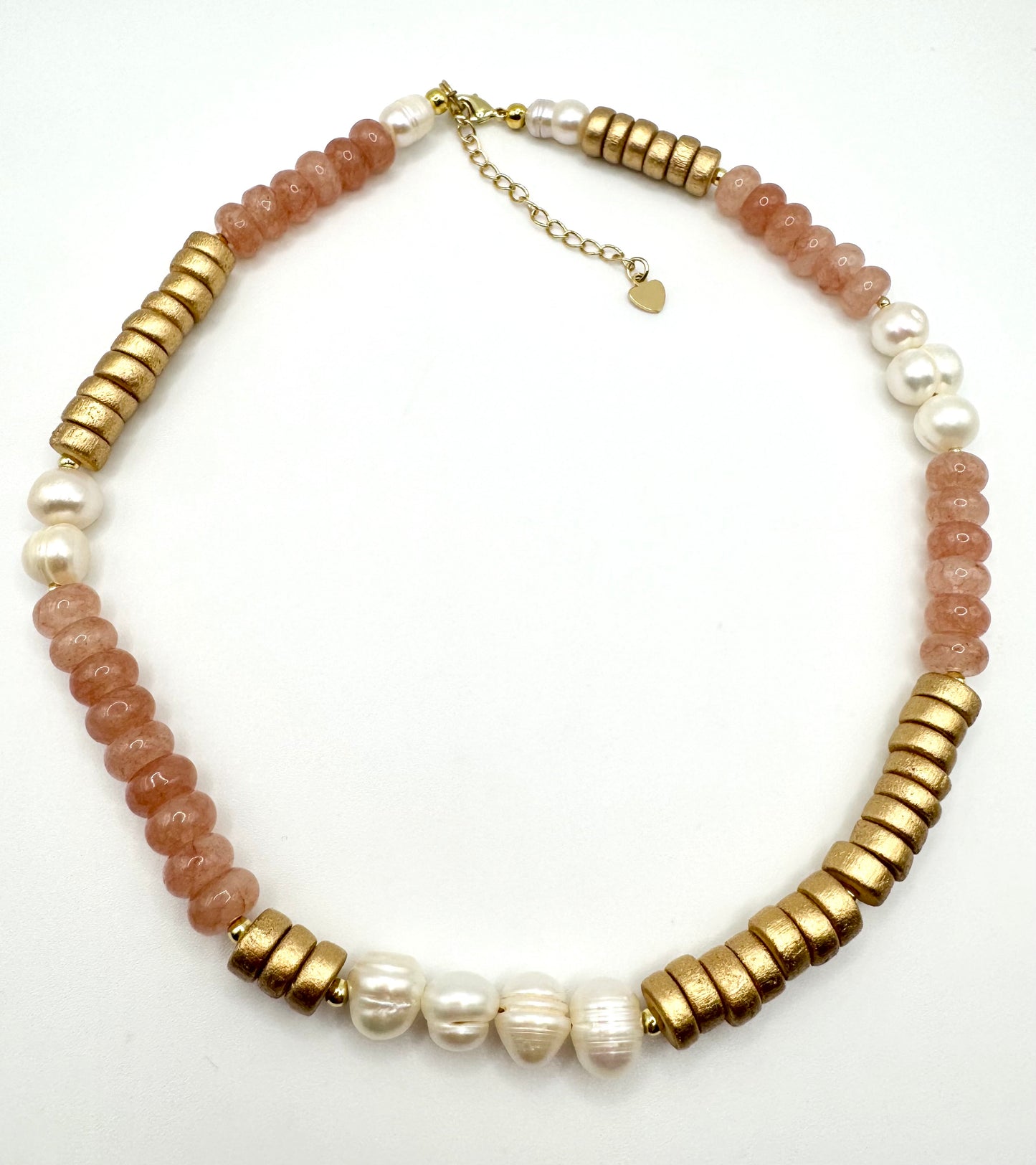 Peach Quartz + Fresh Water Pearl Necklace