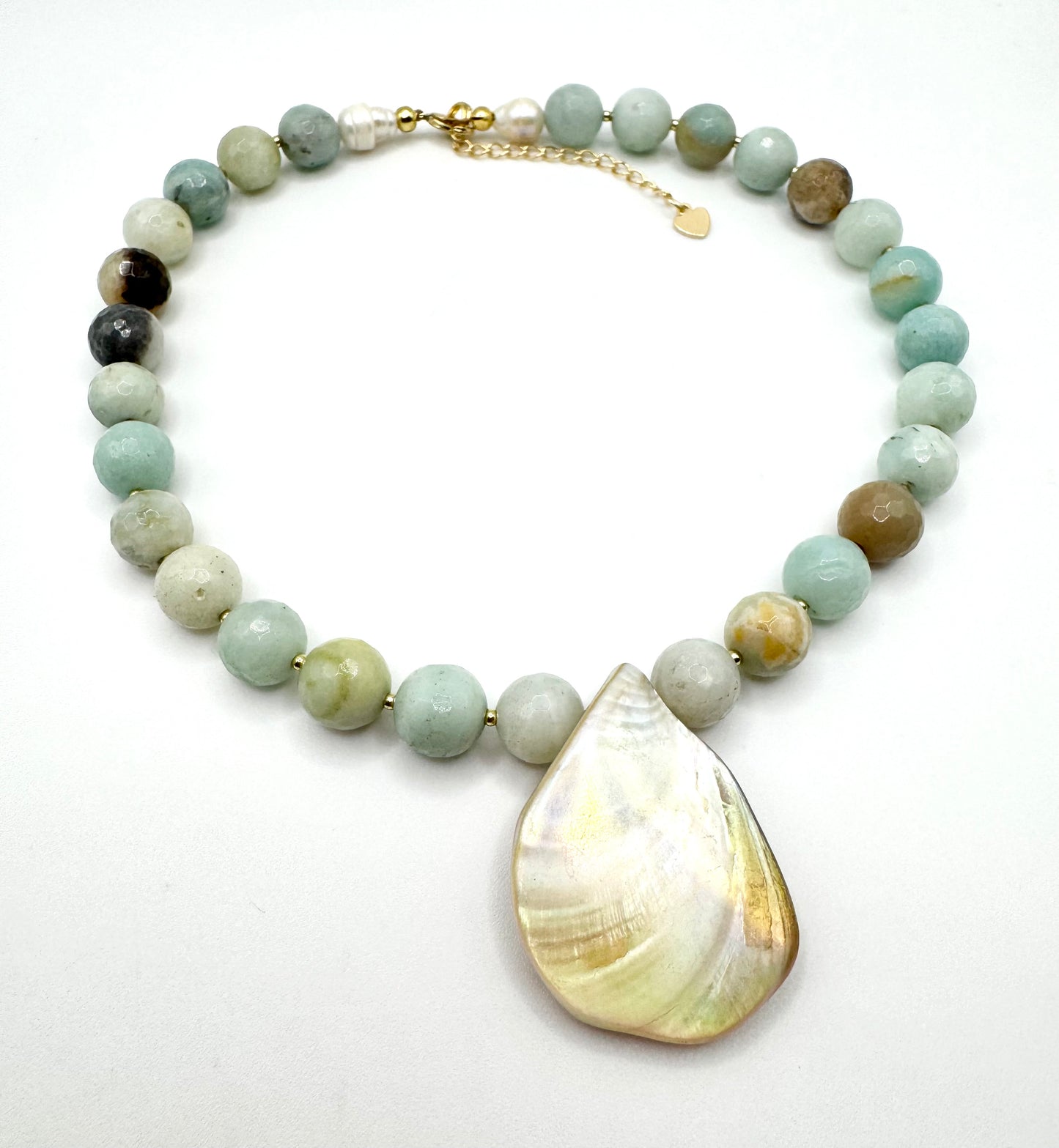 Amazonite Gemstone + Shell Pendant