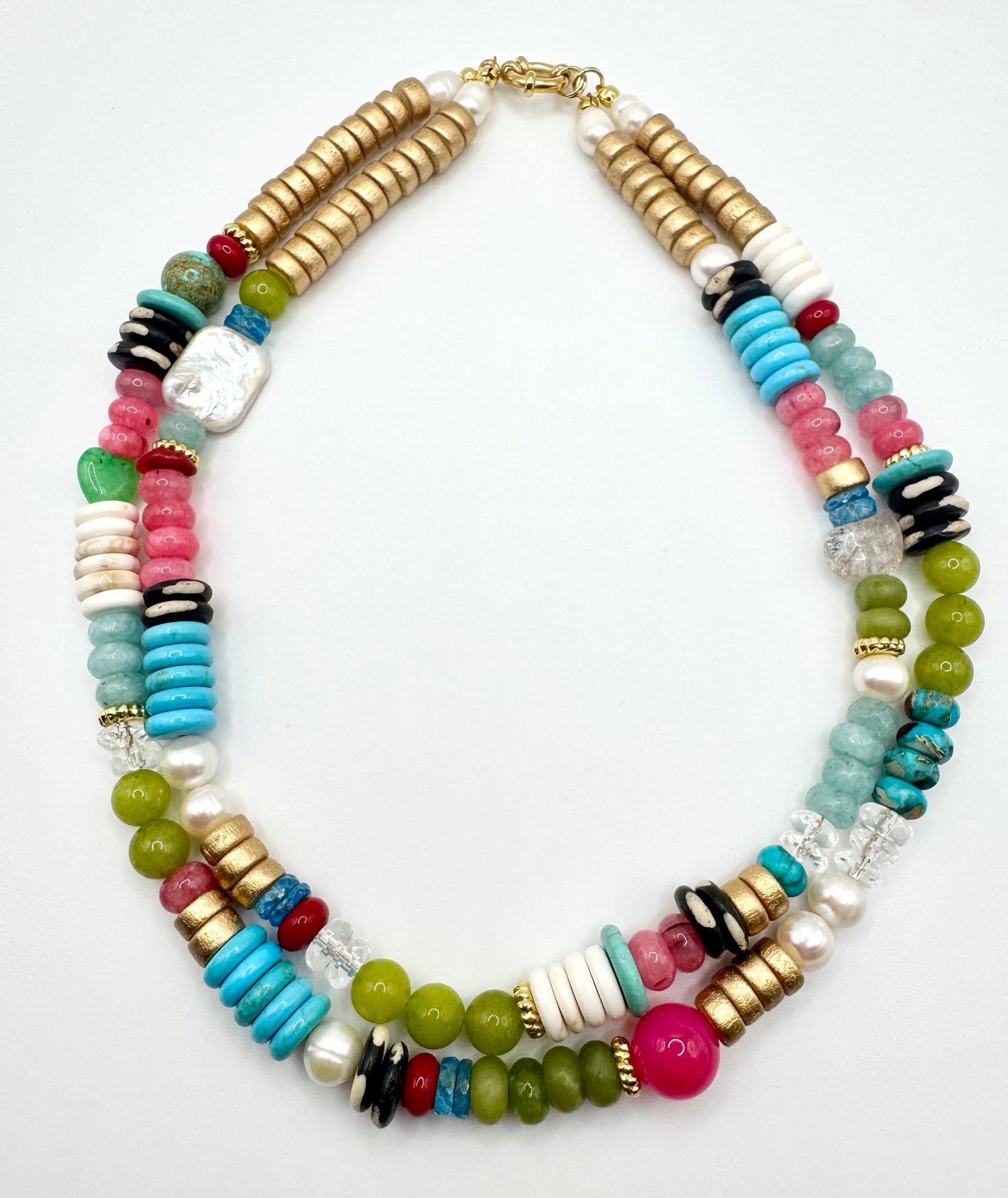 Multi-Gemstone Double Strand Necklace