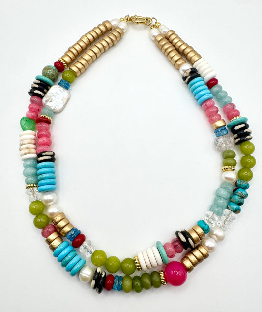 Multi-Gemstone Double Strand Necklace