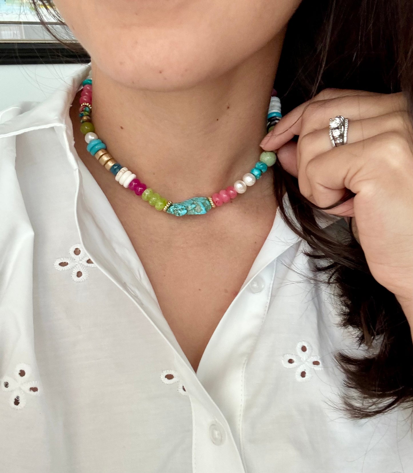 Multi-Gemstone Necklace + Turquoise Slab