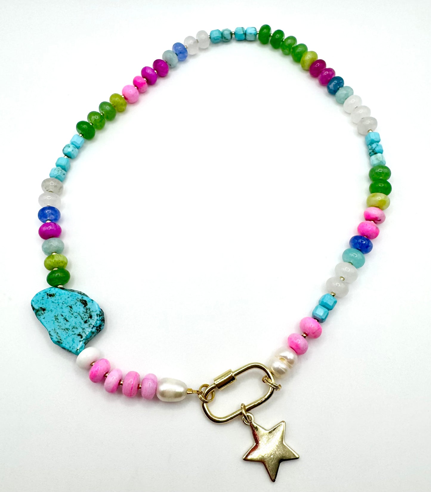 Summertime Gemstone Necklace + Gold Star Pendant
